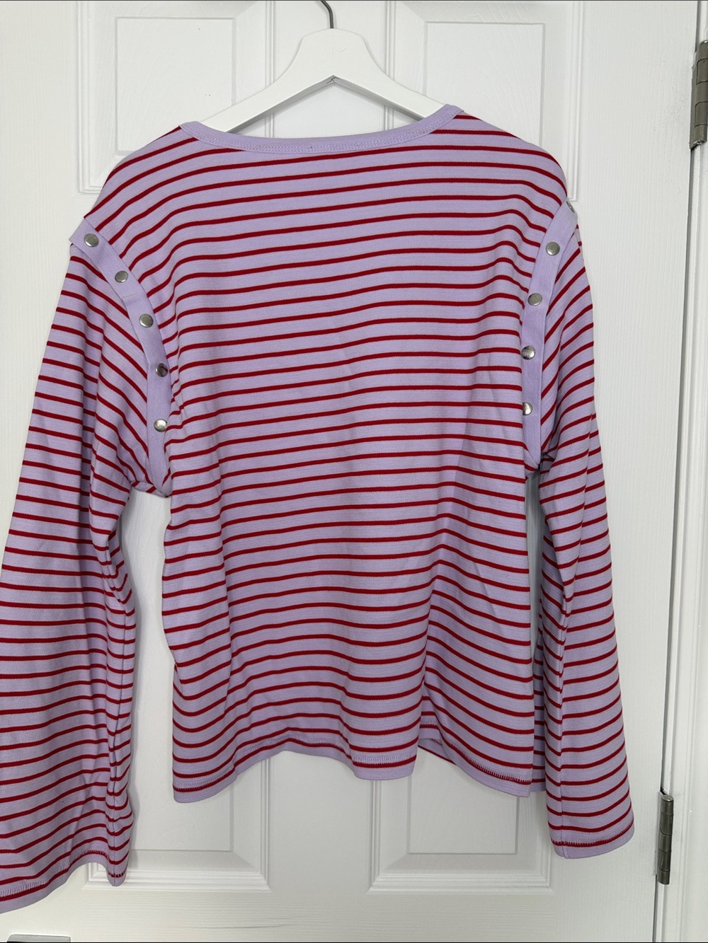 Maeve Lavender and Red Striped Long-Sleeve Top with Snap Details - Picture 7 of 9